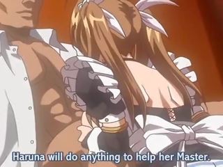 Blue eyed anime maid tit fucking a large