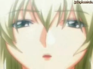 Anime blonde doing blowjob and rubbing a dick