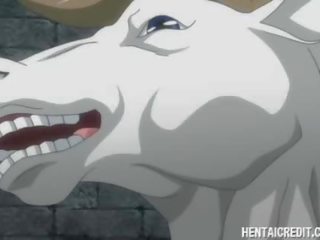 Anime young lady fucked by horse monster